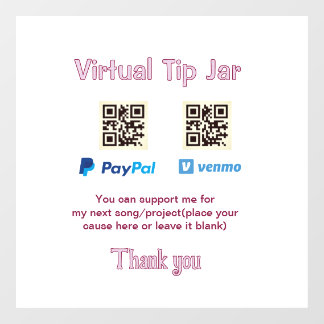 Virtuele fooienpot QR-code geld donatie PayPal ven Raamsticker