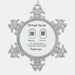 Virtuele fooienpot QR-code geld donatie PayPal ven Tin Sneeuwvlok Ornament