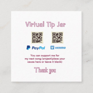 Virtuele fooienpot QR-code geld donatie PayPal ven Vierkante Visitekaartje