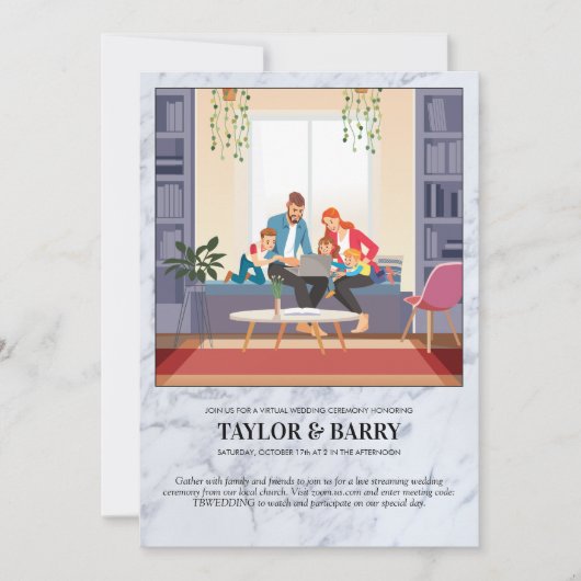 Virtuele huwelijksfeest marmeren uitnodiging (Voorkant)