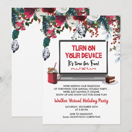 Virtuele kerstfeest uitnodiging (Voorkant / Achterkant)