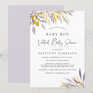 Virtuele Lavendel Gouden Bloemen Baby Boy Douche Kaart