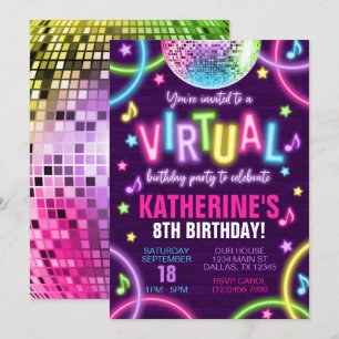 Virtuele neongloed in de donkere uitnodiging voor 