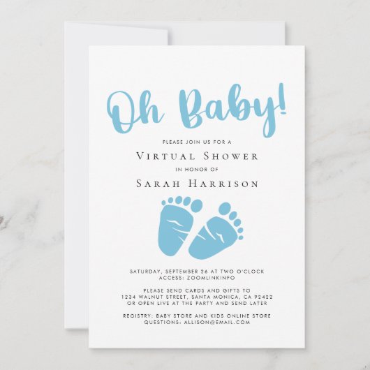Virtuele Oh Baby Boy Shower Blue Feet Kaart (Voorkant)