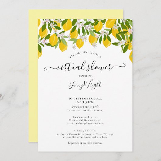 Virtuele Online Bruids- of Baby Shower Citroenen Kaart (Voorkant / Achterkant)