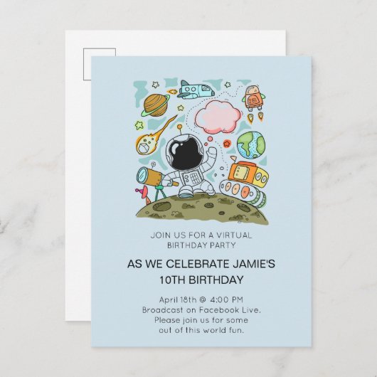Virtuele online uitnodiging voor verjaardagsfeest (Voorkant / Achterkant)