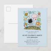 Virtuele online uitnodiging voor verjaardagsfeest briefkaart (Voorkant / Achterkant)