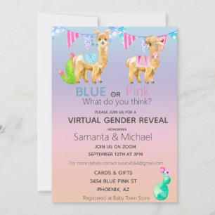 Virtuele Roze Blauwe Lama Aquarel Geslacht Reveal Kaart