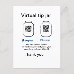 Virtuele tip per vierkante of codetonatie PayPal v Aankondigingskaart