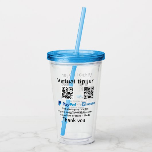 Virtuele tip per vierkante of codetonatie PayPal v Acryl Drinkbeker (Achterkant)
