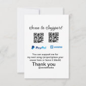 Virtuele tip per vierkante of codetonatie PayPal v Bedankkaart (Achterkant)