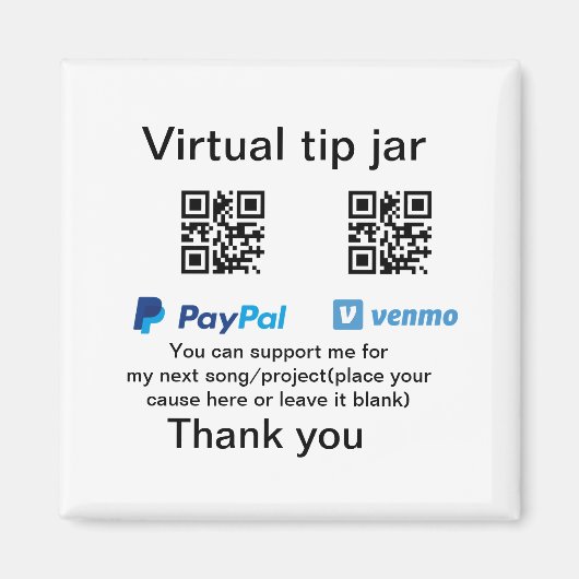 Virtuele tip per vierkante of codetonatie PayPal v Magneet (Voorkant)