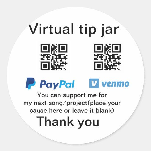 Virtuele tip per vierkante of codetonatie PayPal v Ronde Sticker (Voorkant)