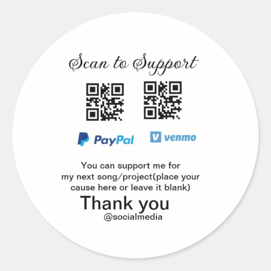 Virtuele tip per vierkante of codetonatie PayPal v Ronde Sticker (Voorkant)