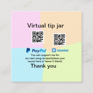 Virtuele tip per vierkante of codetonatie PayPal v Visitekaartje