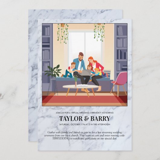 Virtuele trouwfeest marmeren uitnodiging (Voorkant / Achterkant)