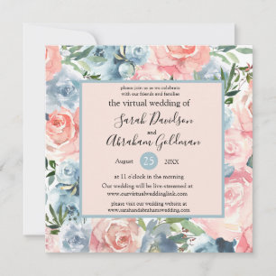 Virtuele trouwkaart - Roze Blauwe Bloemen Kaart