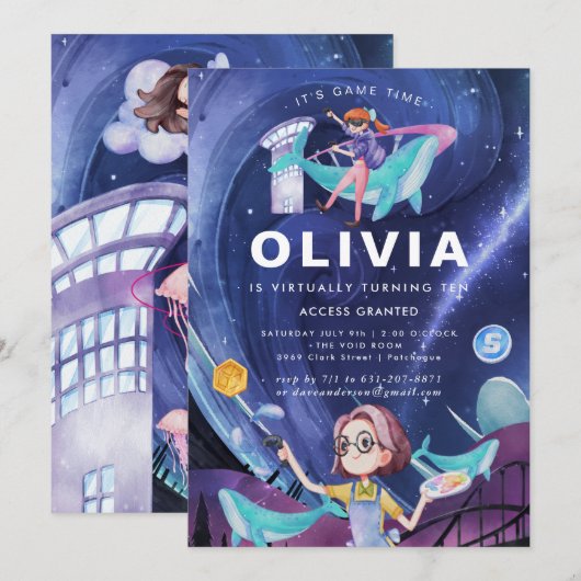 Virtuele uitnodiging voor geboorte van feestdag (Voorkant / Achterkant)