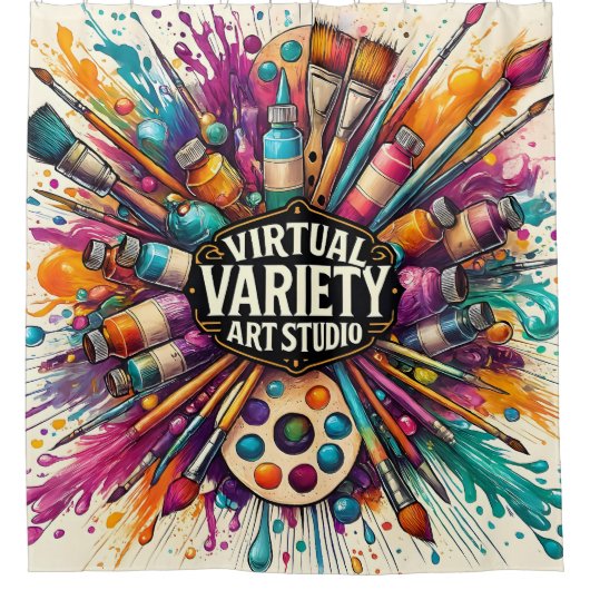 Virtuele Variëteit Kunststudio – Creatieve Verfwer Douchegordijn (Voorkant)