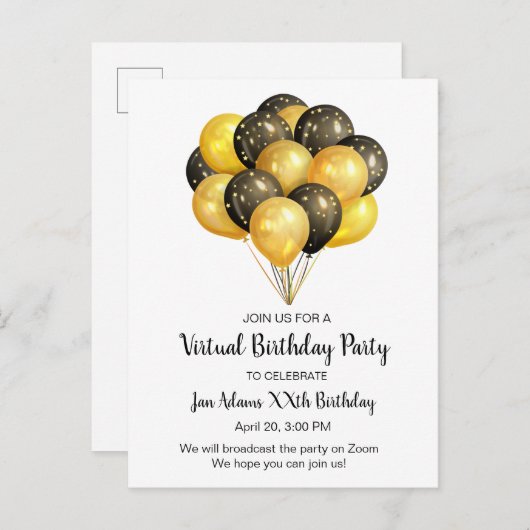 Virtuele verjaardag uitnodiging briefkaart (Voorkant / Achterkant)