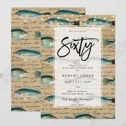 vis 60e verjaardagsfeestuitnodiging kaart (Voorkant / Achterkant)