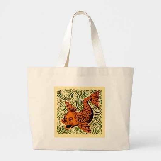 Vis Antiek Tegel Oude kunst Grote Tote Bag (Voorkant)