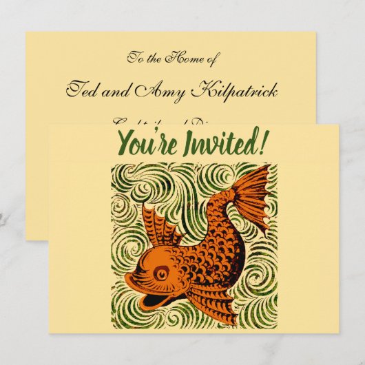 Vis Antiek Tegel Oude kunst Kaart (Voorkant / Achterkant)