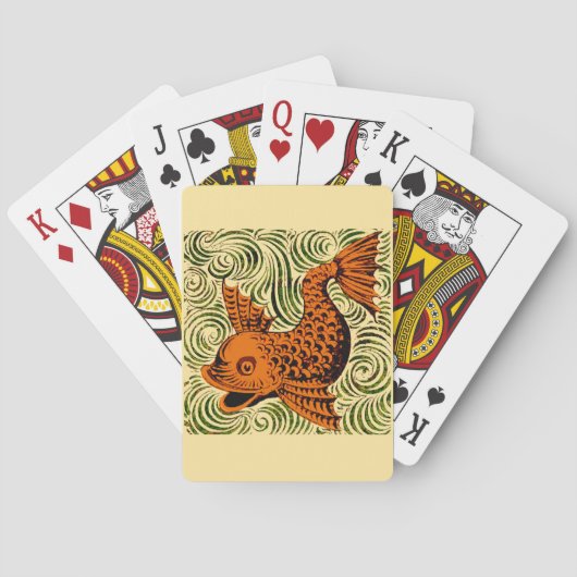 Vis Antiek Tegel Oude kunst Pokerkaarten (Achterkant)