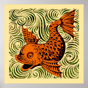 Vis Antiek Tegel Oude kunst Poster