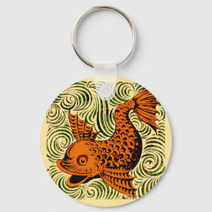 Vis Antiek Tegel Oude kunst Sleutelhanger