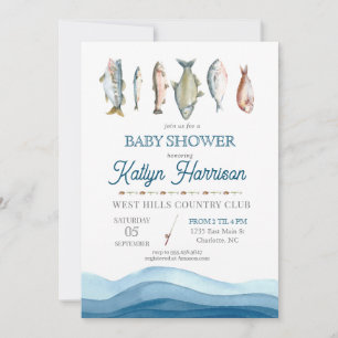 Vis Baby shower Uitnodiging, Gevist baby shower Kaart
