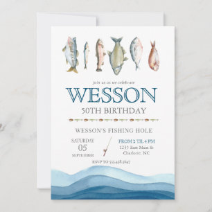 Vis Birthday Invitation, Gevist Mannelijke dag Kaart