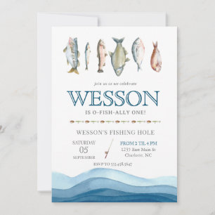 Vis Birthday Invitation, Gevist Mannelijke dag Kaart