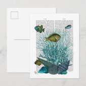 Vis, blauwe schalen en koralen briefkaart (Voorkant / Achterkant)