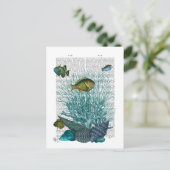 Vis, blauwe schalen en koralen briefkaart (Staand voorkant)