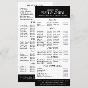 Vis & Chip Shop Restaurant Slimline Menu
