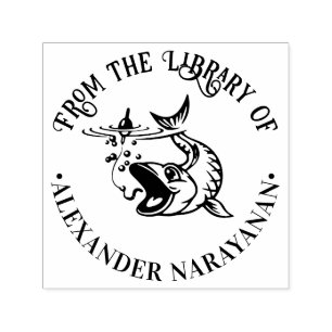 Vis die het aas uit de bibliotheek van de boeknaam  zelfinktende stempel