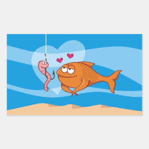 Vis en aas in liefde rechthoekige sticker
