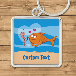 Vis en bait in Love Premium Square Sleutelhanger