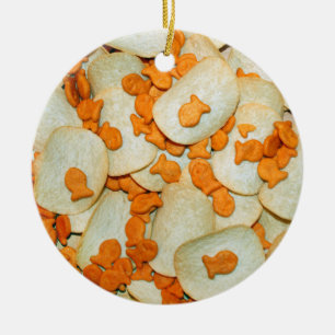 Vis en chips keramisch ornament