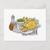 Vis en chips op een Briefkaart (Voorkant)