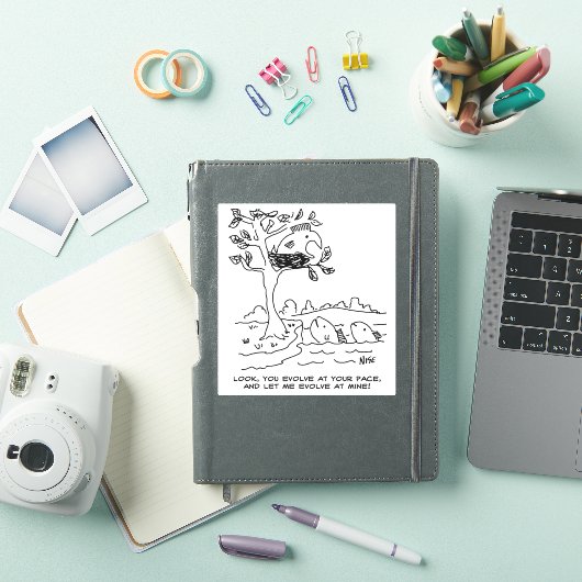 Vis en evolutie Darwin Theory Cartoon. Sticker (iPad Cover)