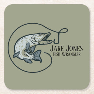 Vis en haak op maat vierkante kartonnen onderzetter