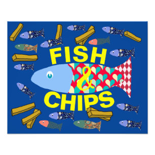 Vis en Spaanders, Kust, Chippy, Strandhuis Foto Afdruk