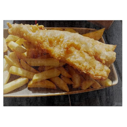 Vis en Spaanders omhoog dichtbij snijplank (Voorkant)