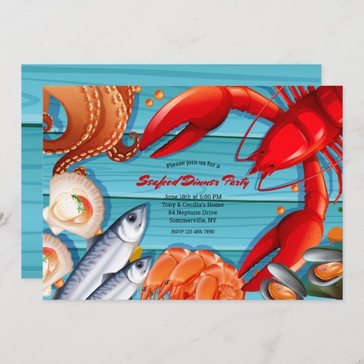 Vis en zeevruchten Dinner Party Kaart (Voorkant / Achterkant)