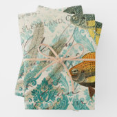 Vis en zeewier met schrijfwerk inpakpapier vel (In situ)