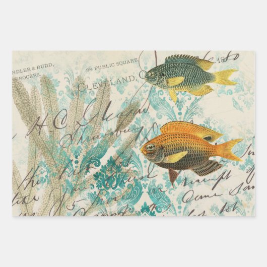 Vis en zeewier met schrijfwerk inpakpapier vel (Voorkant)