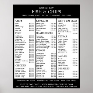 Vis & Frites Shop Restaurant Menu Poster