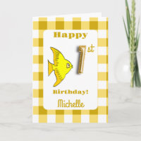 Vis & Gele Gingham Ballon Nummer 1e Verjaardag